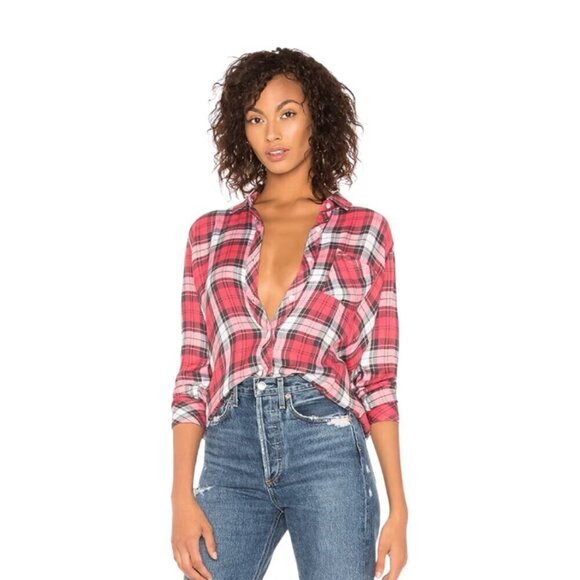 Rails Womens Medium Hunter Plaid Flannel Shirt Scarlet Ash White Button Up Top - Picture 1 of 7